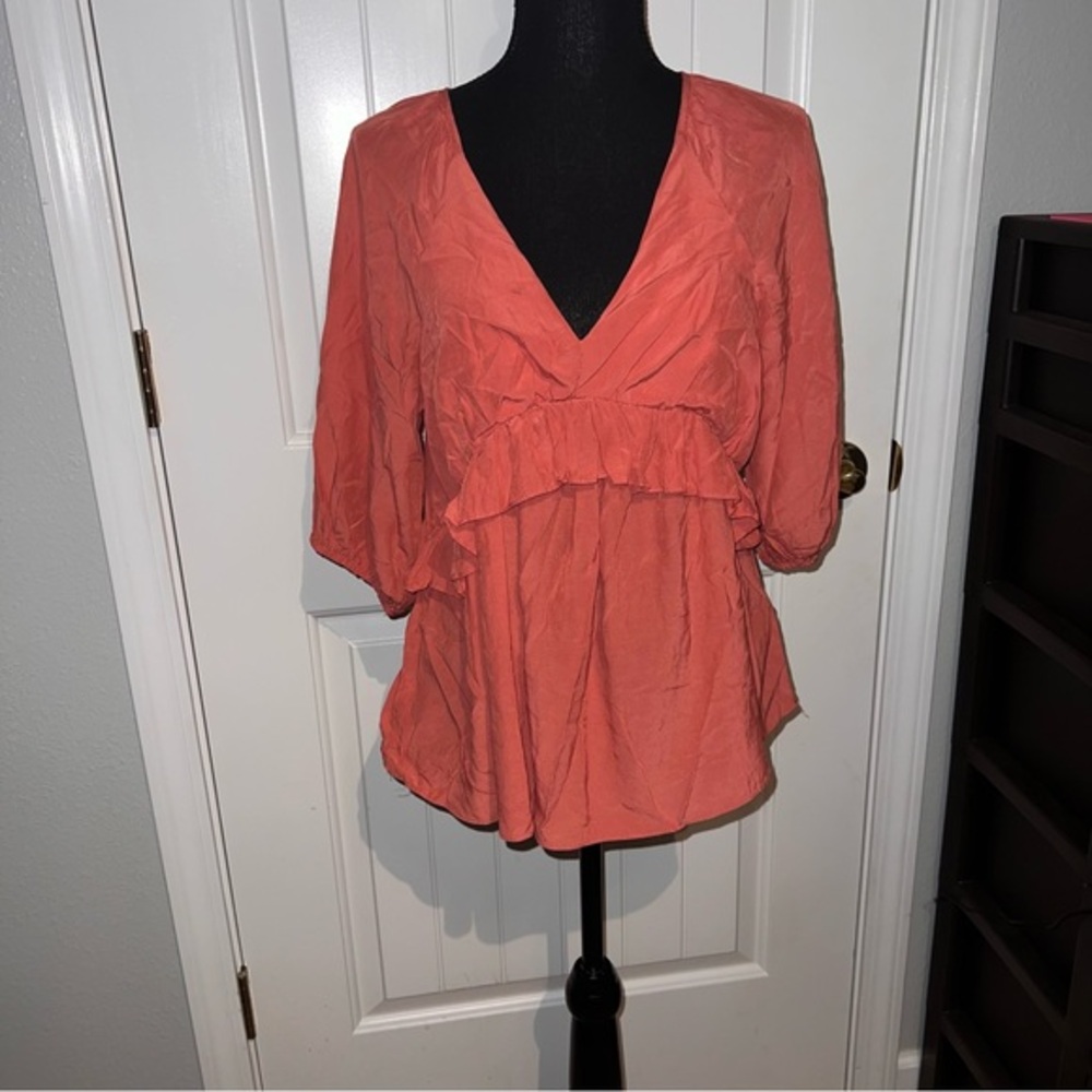 Pink Lilly - Tops - Woman’s Coral Ruffle Peplum Blouse